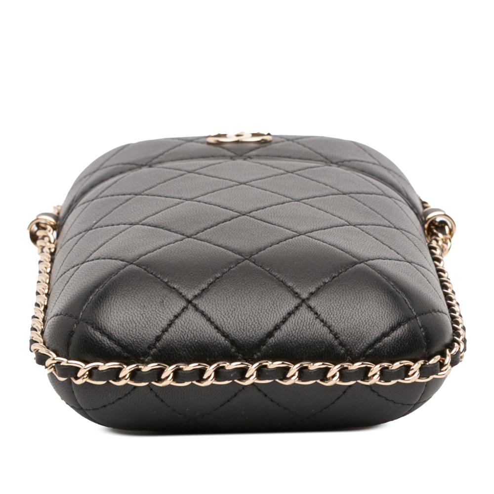 Chanel AB Chanel Black Lambskin Leather Leather CC Quilted Lambskin Chain Around Phone Holder Italy