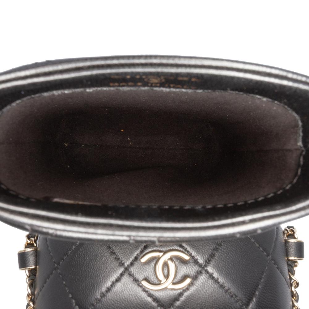 Chanel AB Chanel Black Lambskin Leather Leather CC Quilted Lambskin Chain Around Phone Holder Italy