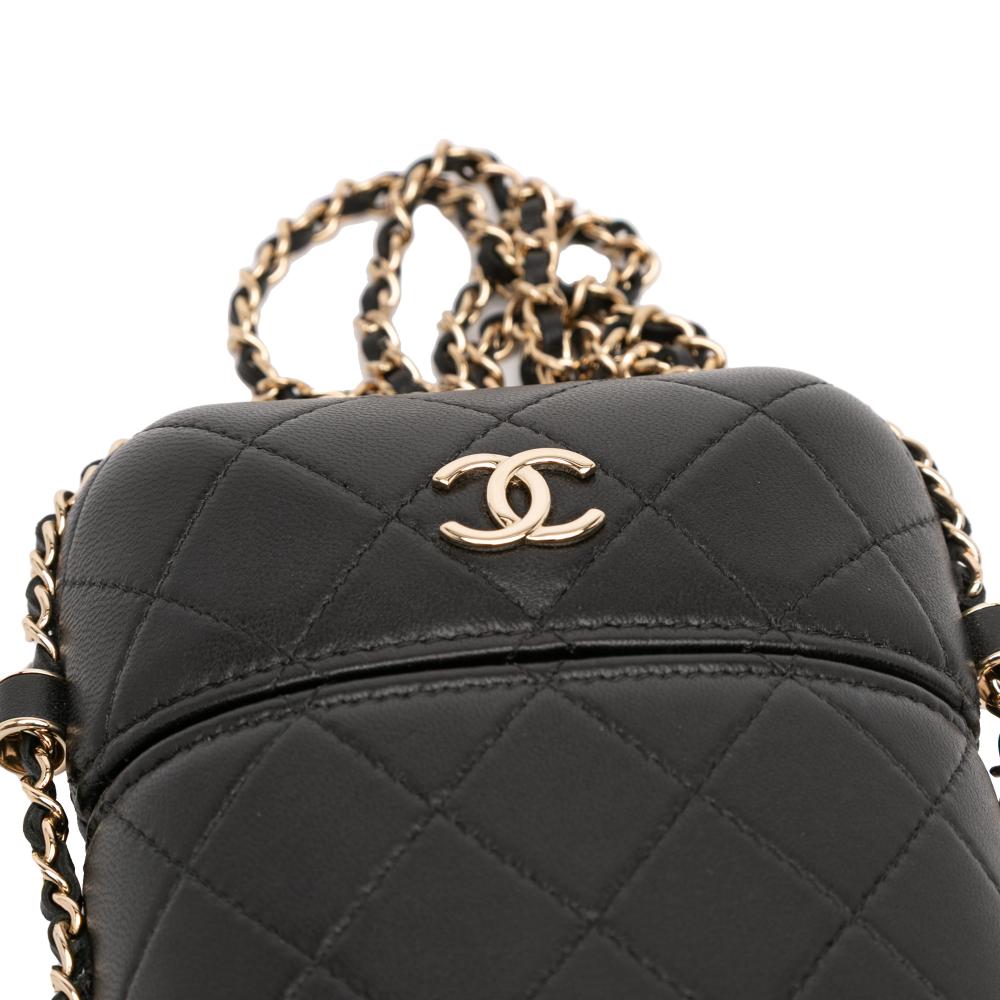 Chanel AB Chanel Black Lambskin Leather Leather CC Quilted Lambskin Chain Around Phone Holder Italy