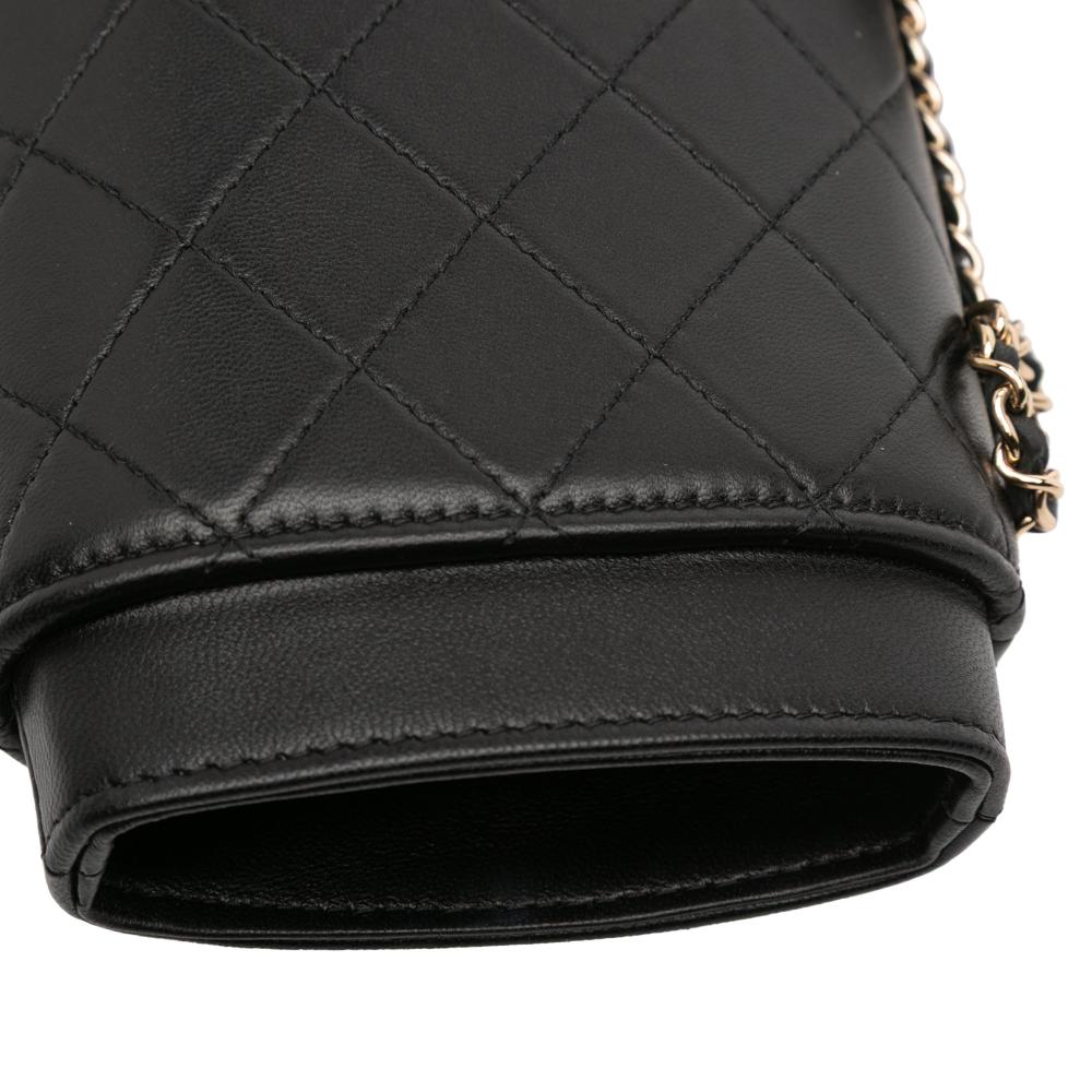 Chanel AB Chanel Black Lambskin Leather Leather CC Quilted Lambskin Chain Around Phone Holder Italy