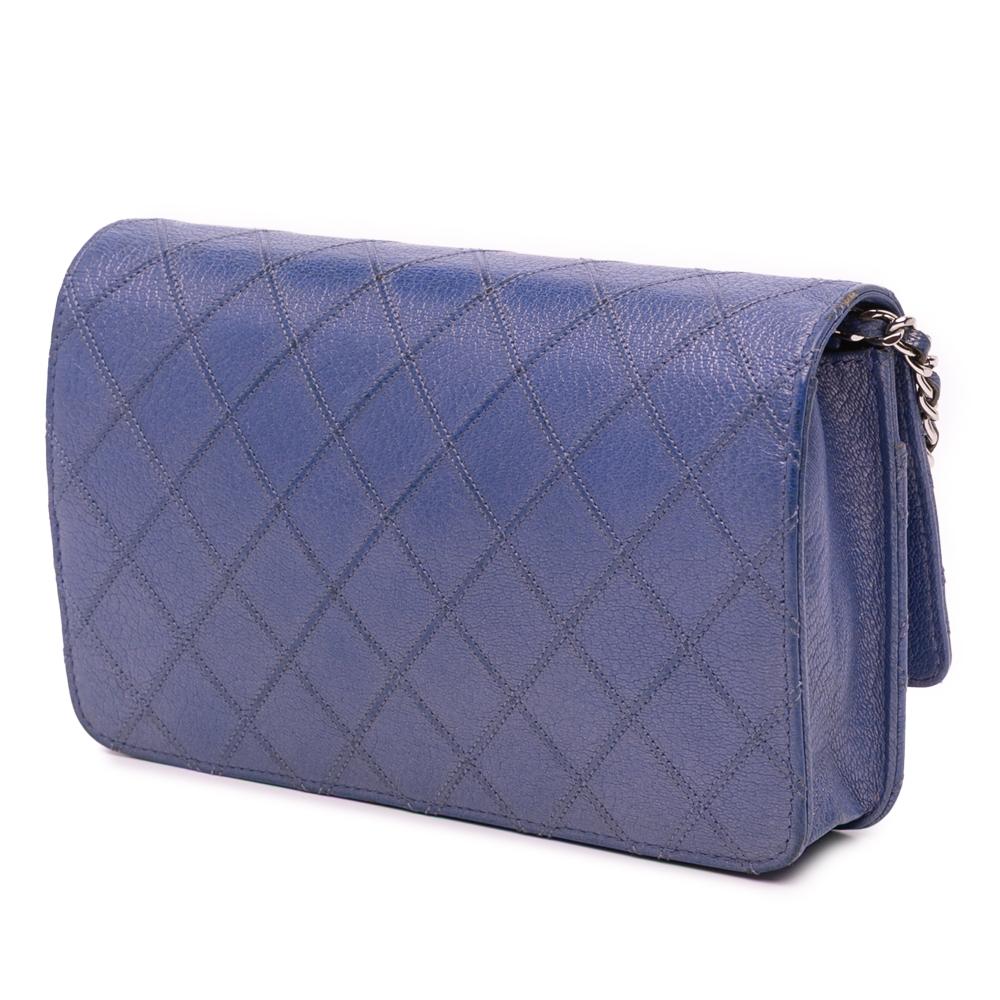 Chanel B Chanel Blue Calf Leather CC skin Double Stitched Wallet on Chain Italy