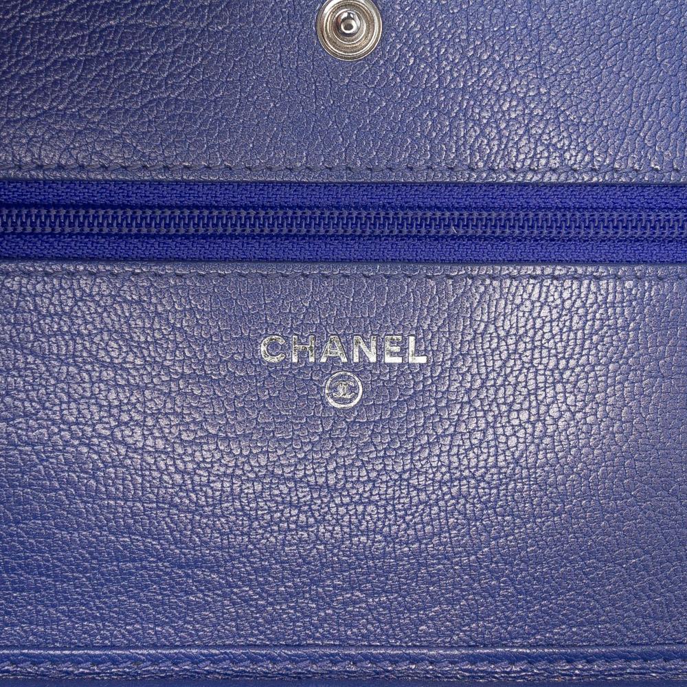 Chanel B Chanel Blue Calf Leather CC skin Double Stitched Wallet on Chain Italy