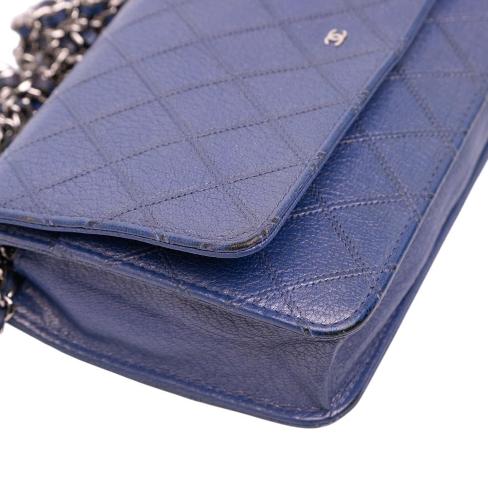 Chanel B Chanel Blue Calf Leather CC skin Double Stitched Wallet on Chain Italy