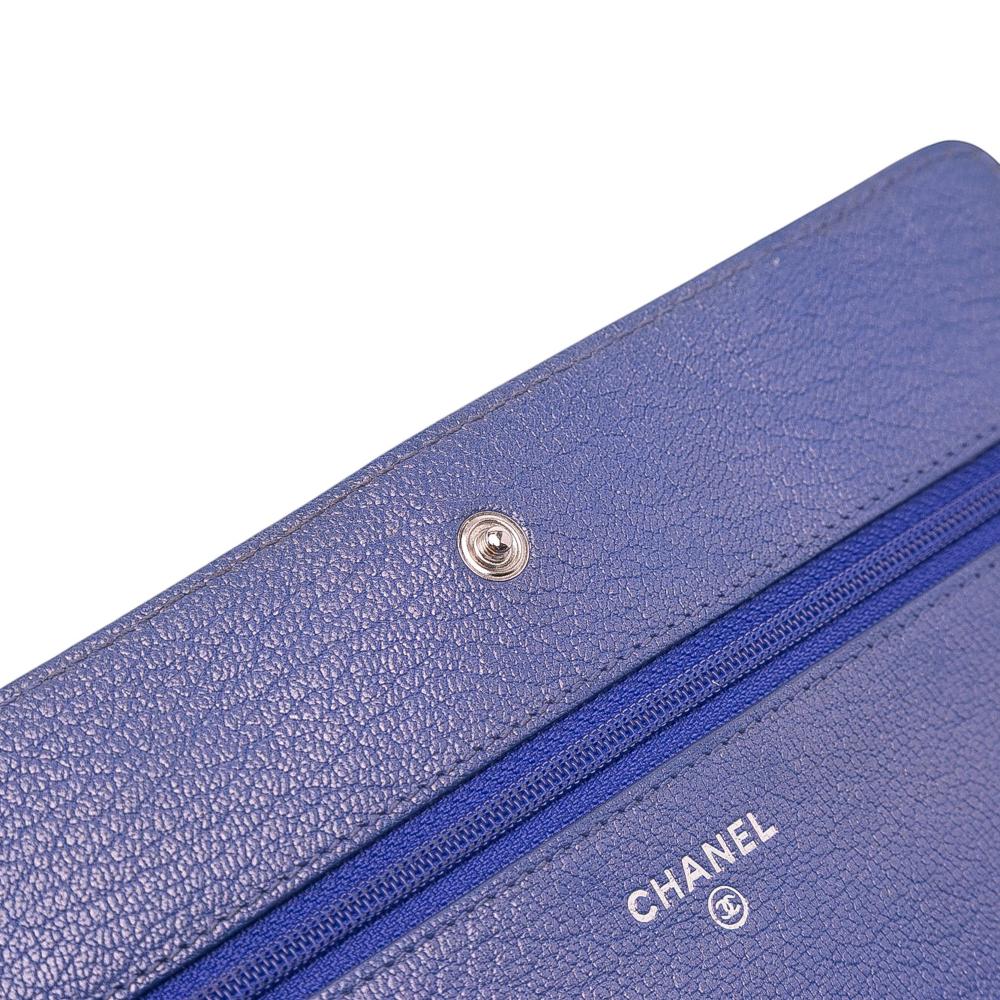 Chanel B Chanel Blue Calf Leather CC skin Double Stitched Wallet on Chain Italy
