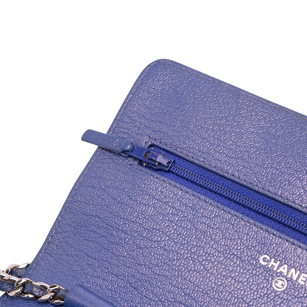 Chanel B Chanel Blue Calf Leather CC skin Double Stitched Wallet on Chain Italy
