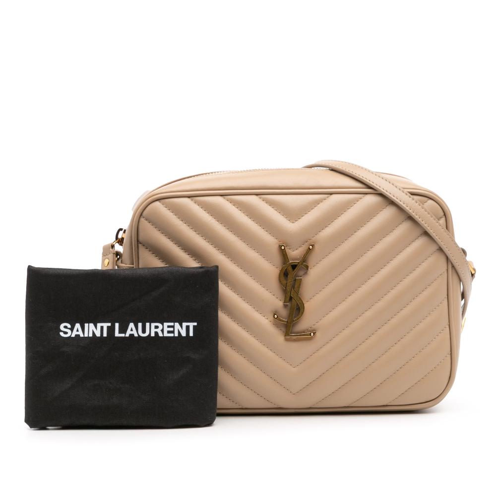 Saint Laurent B Saint Laurent Brown Beige Calf Leather Matelasse Monogram Lou Camera Bag Italy