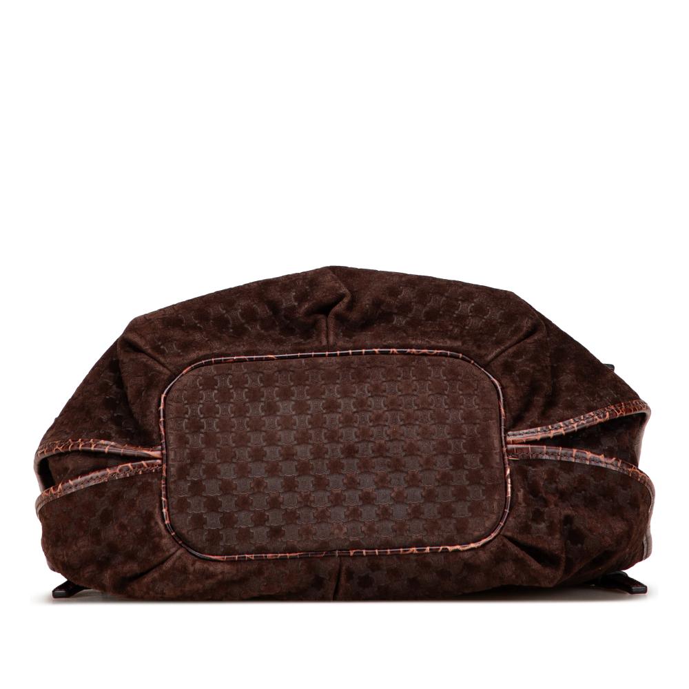 Celine B Celine Brown Suede Leather Macadam and Croc Embossed Bittersweet Hobo China
