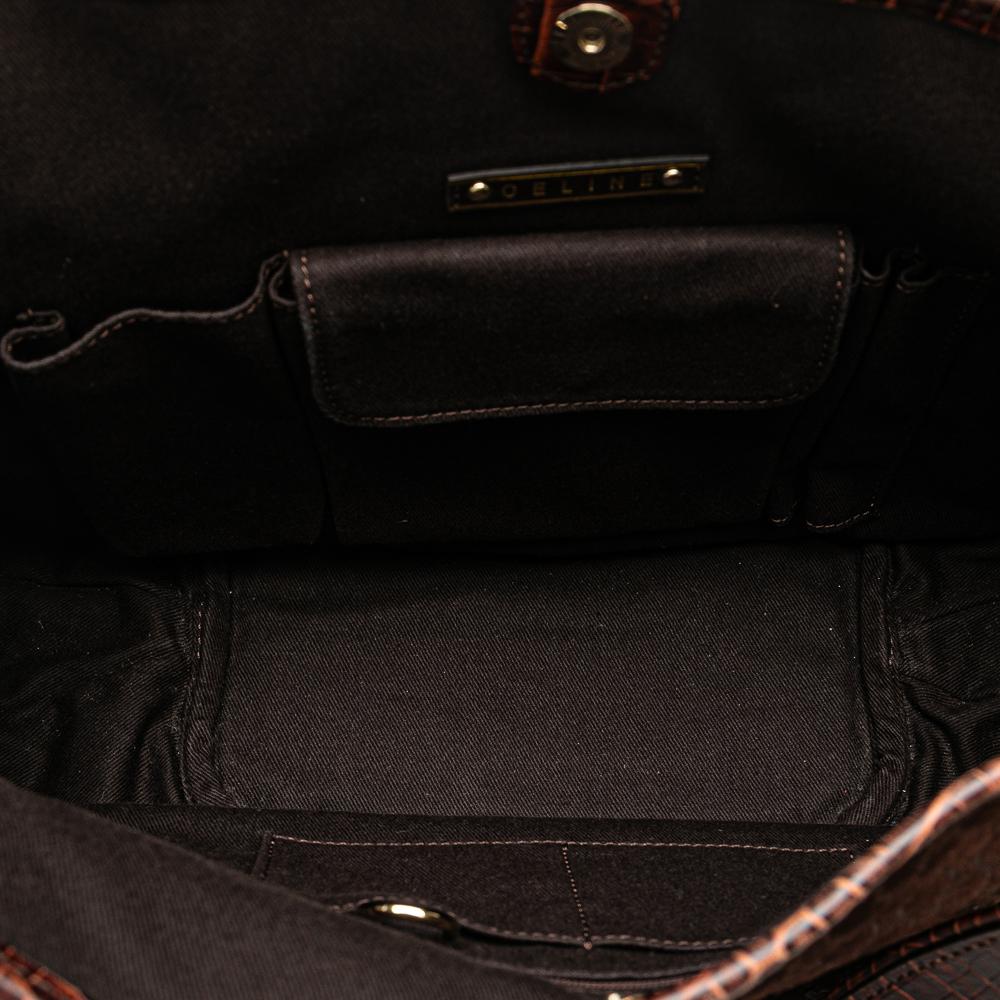 Celine B Celine Brown Suede Leather Macadam and Croc Embossed Bittersweet Hobo China
