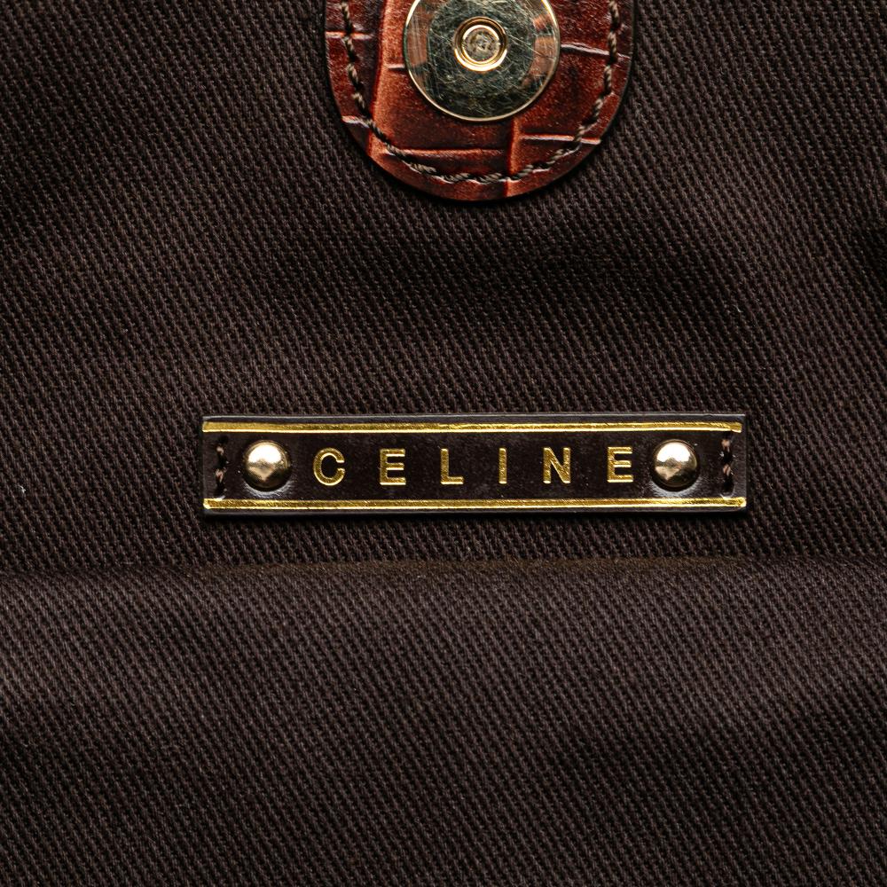 Celine B Celine Brown Suede Leather Macadam and Croc Embossed Bittersweet Hobo China
