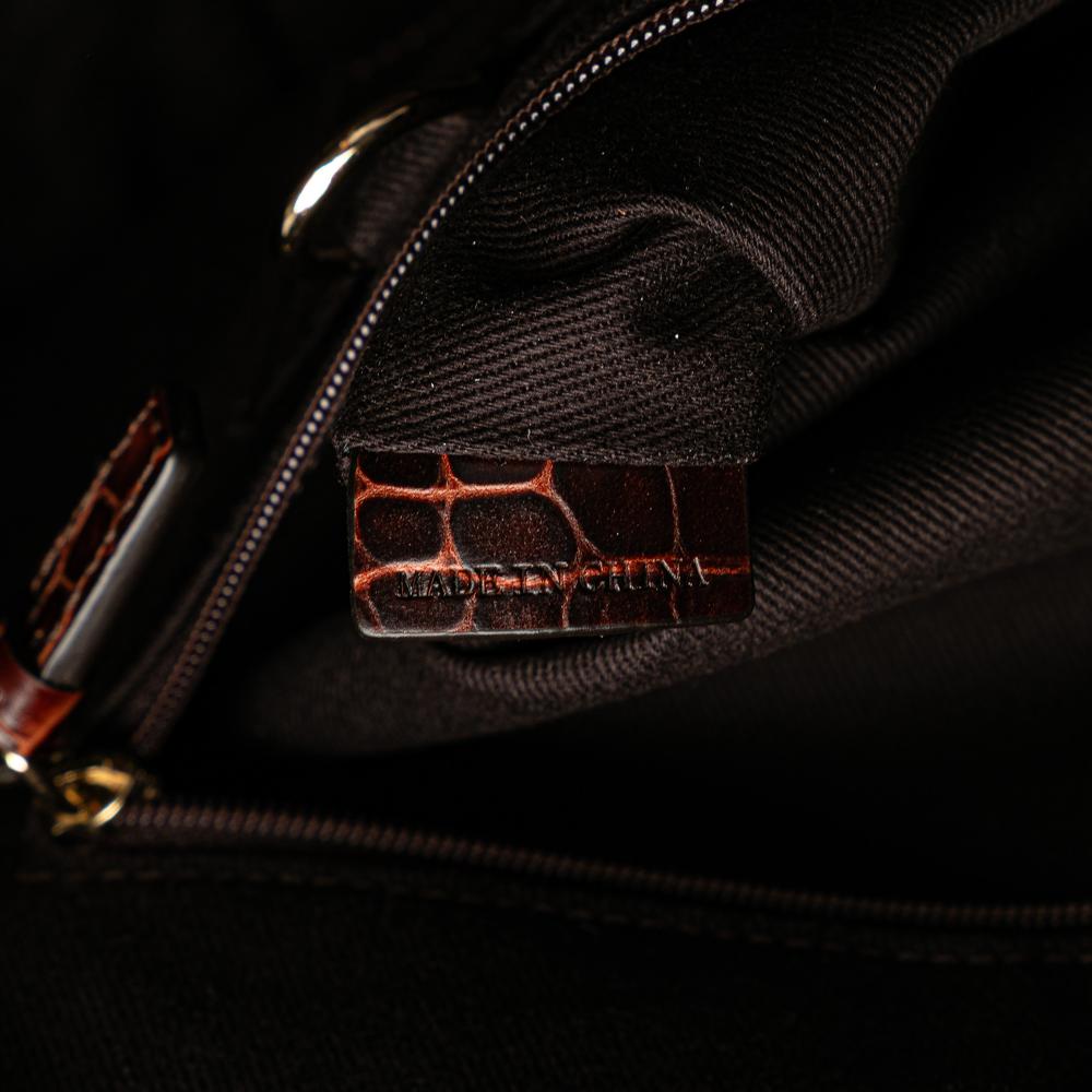 Celine B Celine Brown Suede Leather Macadam and Croc Embossed Bittersweet Hobo China
