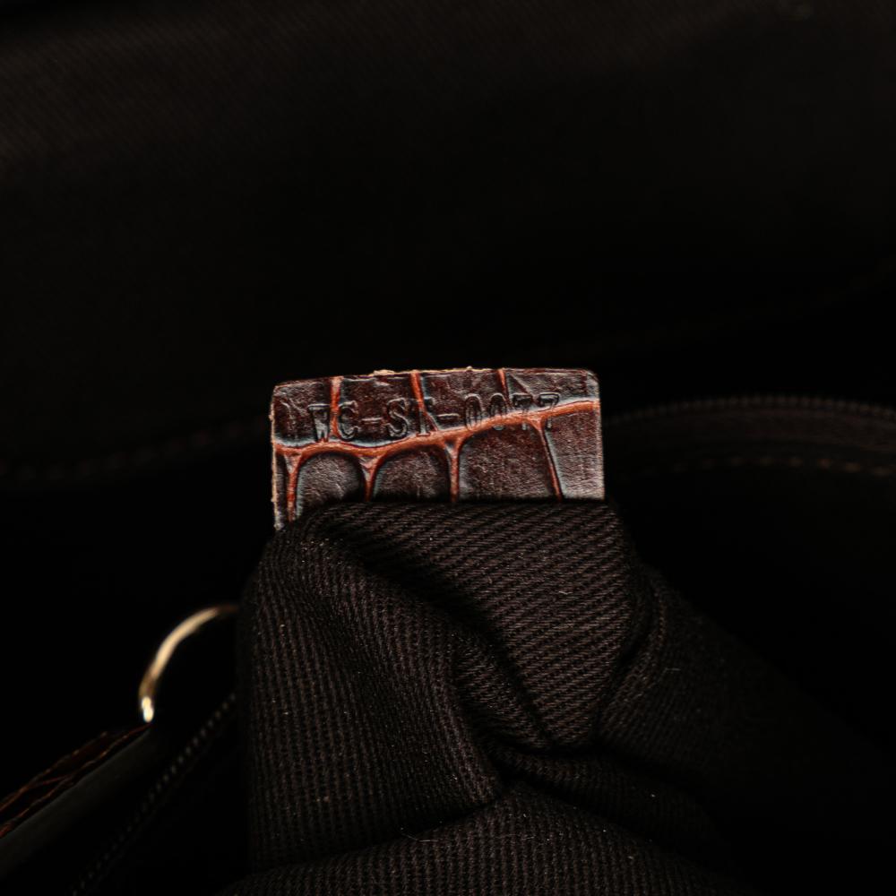 Celine B Celine Brown Suede Leather Macadam and Croc Embossed Bittersweet Hobo China