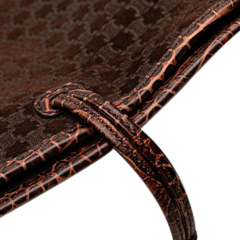 Celine B Celine Brown Suede Leather Macadam and Croc Embossed Bittersweet Hobo China
