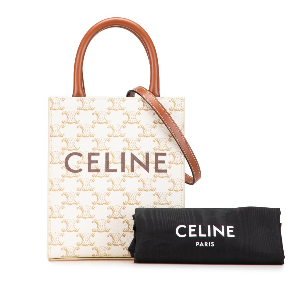 Celine AB Celine White Coated Canvas Fabric Mini Triomphe Vertical Cabas Satchel Italy