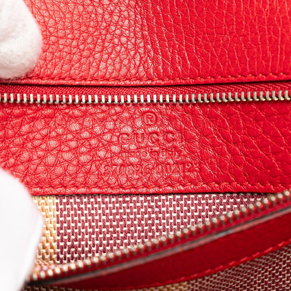 Gucci B Gucci Red Calf Leather Medium Bamboo Daily Crossbody Italy