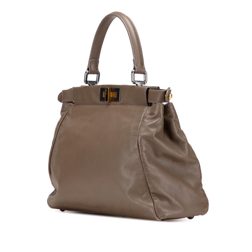 Fendi B Fendi Brown Taupe Calf Leather Medium skin Peekaboo Iconic Satchel Italy