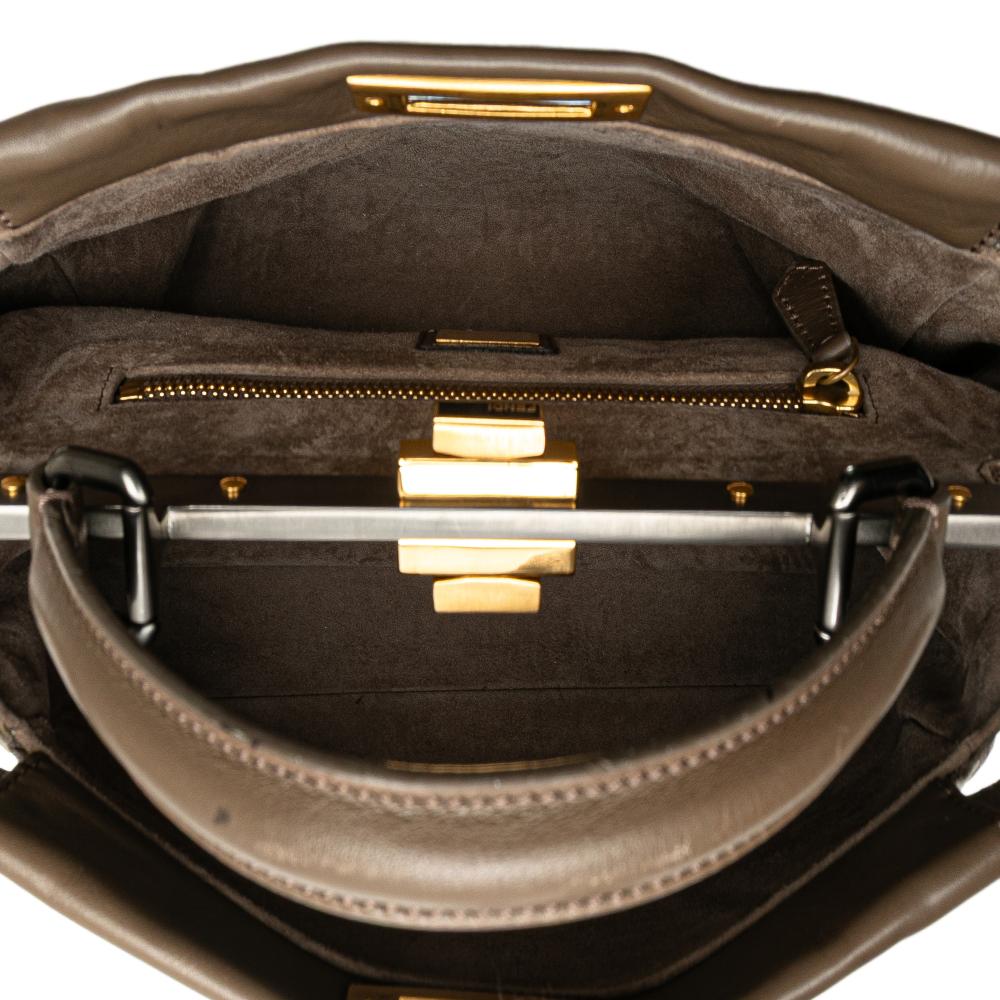 Fendi B Fendi Brown Taupe Calf Leather Medium skin Peekaboo Iconic Satchel Italy
