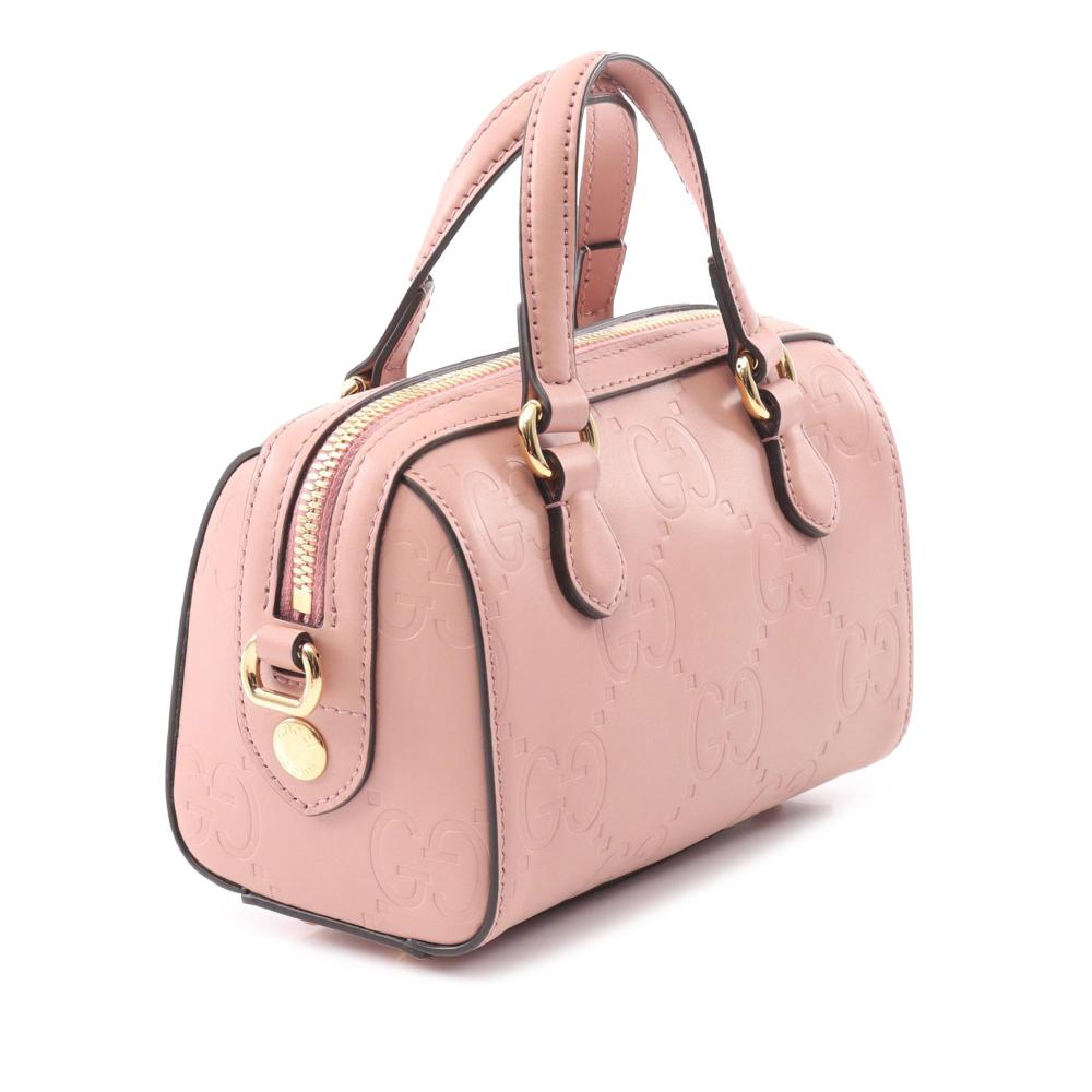 Gucci AB Gucci Pink Calf Leather Super Mini Jumbo GG Embossed Gilbert Top Handle Bag Italy