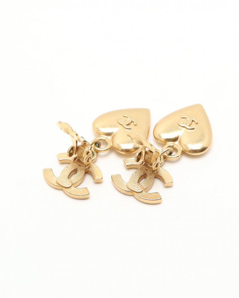 Chanel Coco Mark Dangling Heart Earrings