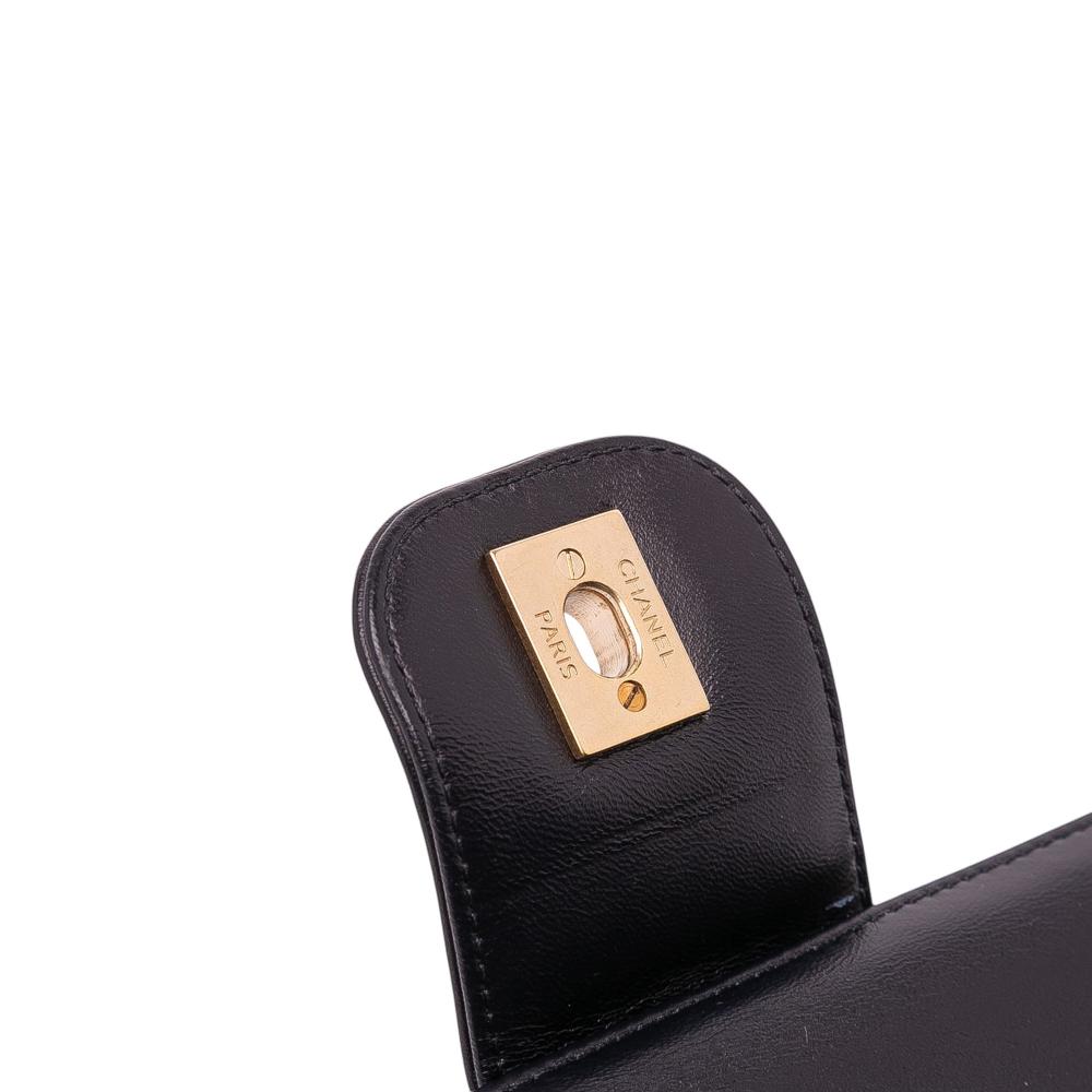 Chanel B Chanel Black Lambskin Leather Leather CC Horizontal Quilted Lambskin Double Flap France