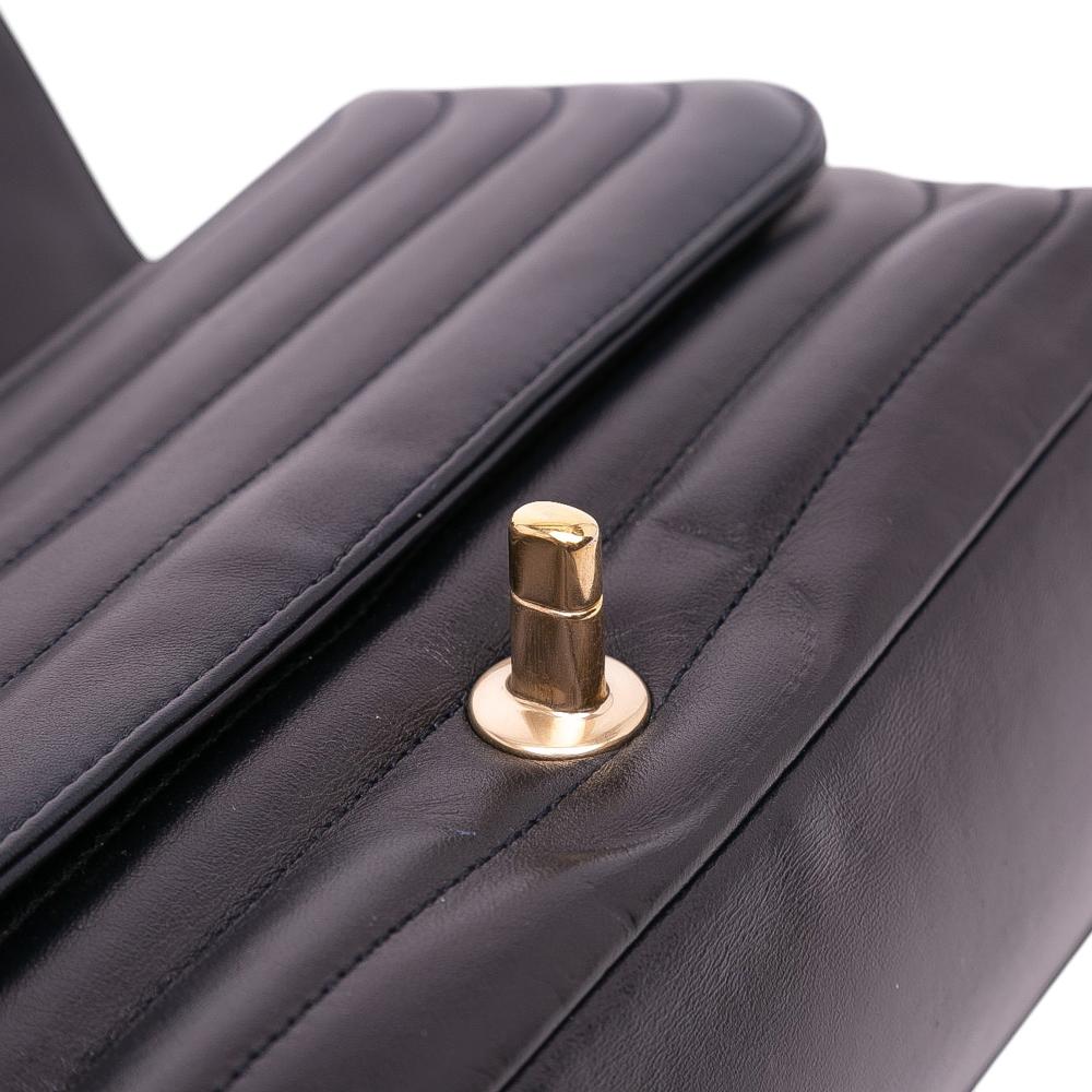 Chanel B Chanel Black Lambskin Leather Leather CC Horizontal Quilted Lambskin Double Flap France