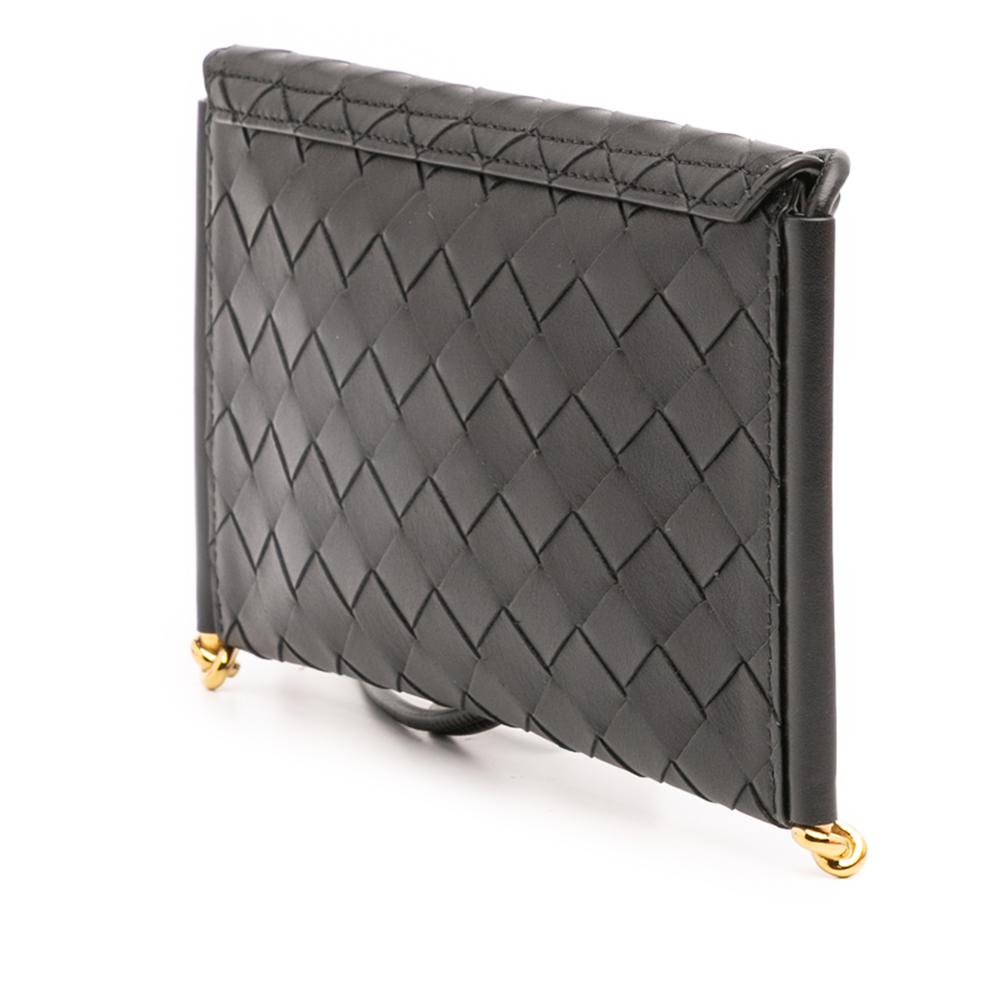 Bottega Veneta AB Bottega Veneta Black Calf Leather skin Intrecciato Solstice Phone Pouch Italy