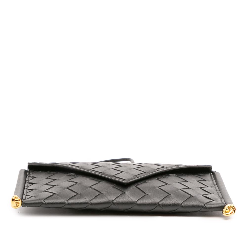 Bottega Veneta AB Bottega Veneta Black Calf Leather skin Intrecciato Solstice Phone Pouch Italy