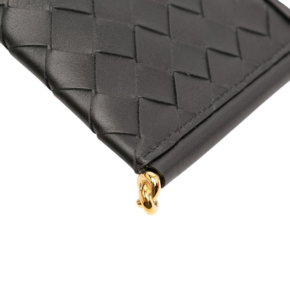 Bottega Veneta AB Bottega Veneta Black Calf Leather skin Intrecciato Solstice Phone Pouch Italy