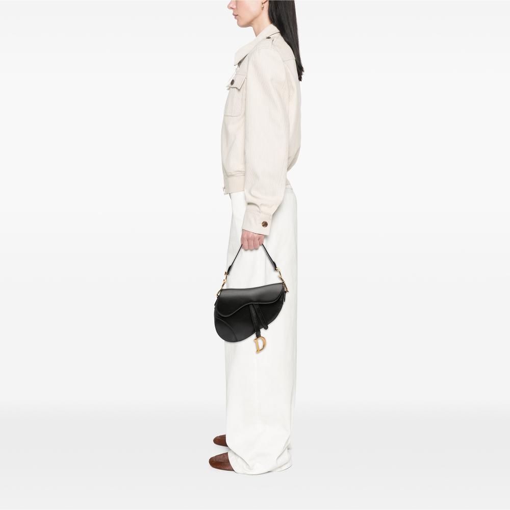 Christian Dior B Dior Black Calf Leather Smooth skin Saddle Bag Italy