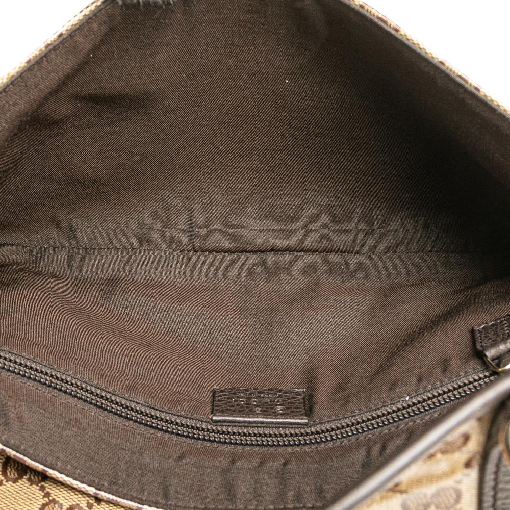 Gucci B Gucci Brown Beige Coated Canvas Fabric GG Crystal Belt Bag Italy