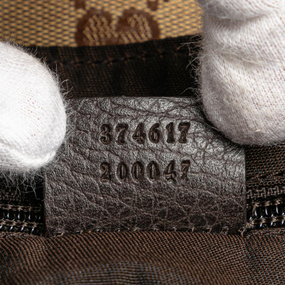 Gucci B Gucci Brown Beige Coated Canvas Fabric GG Crystal Belt Bag Italy