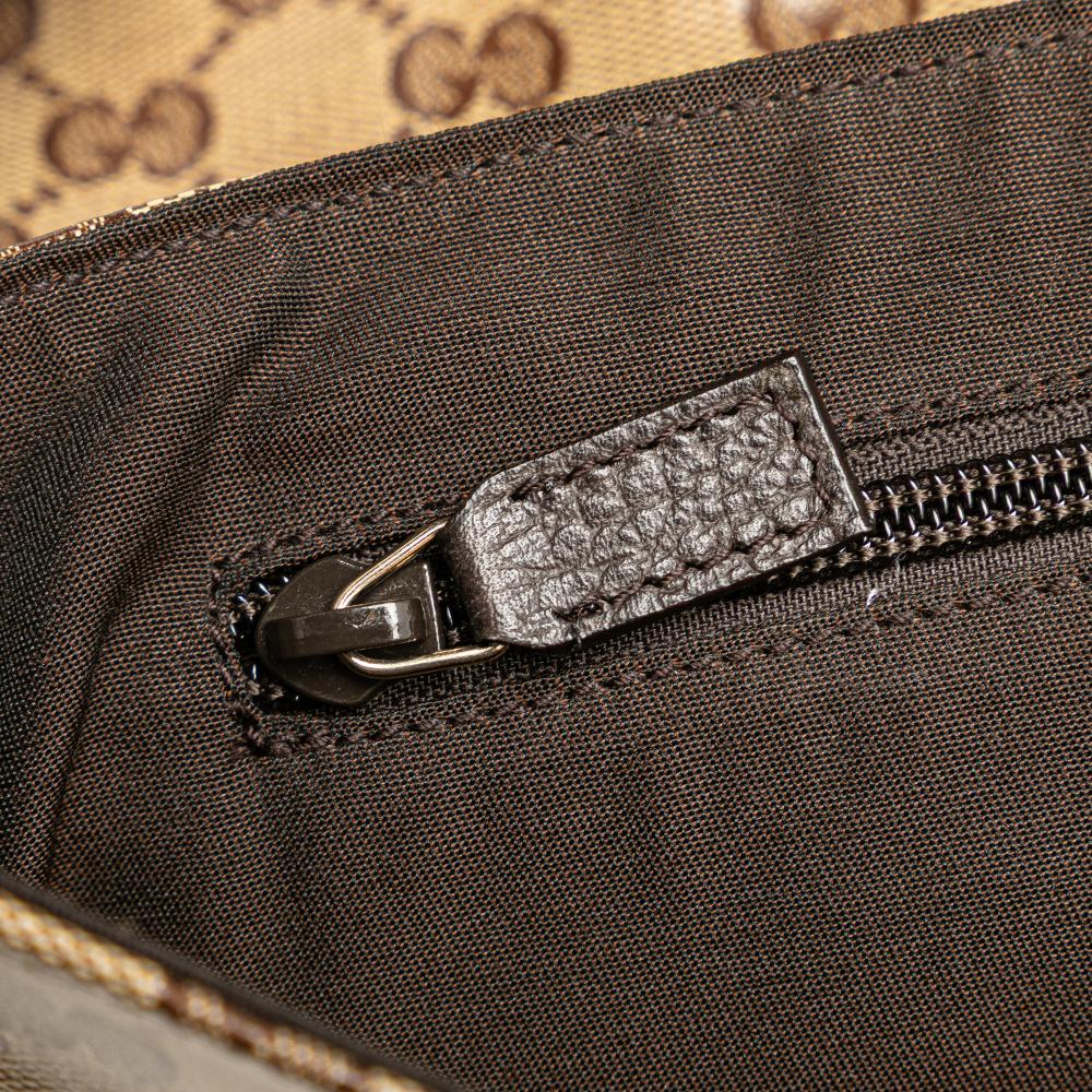 Gucci B Gucci Brown Beige Coated Canvas Fabric GG Crystal Belt Bag Italy