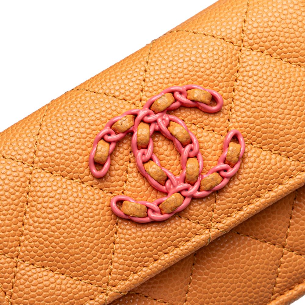 Chanel AB Chanel Orange Caviar Leather Leather Quilted Caviar 19 Compact Flap Wallet Spain