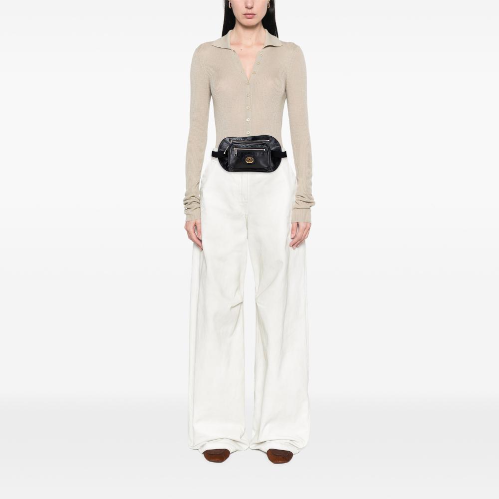 Gucci B Gucci Black Calf Leather skin Morpheus Double Zip Belt Bag Italy