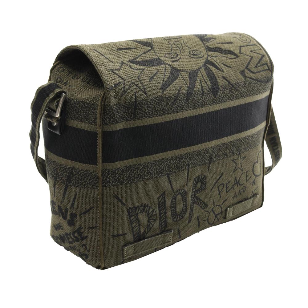 Christian Dior B Dior Green Olive Green Canvas Fabric Large Embroidered Graffiti Diorcamp Messenger Bag Italy