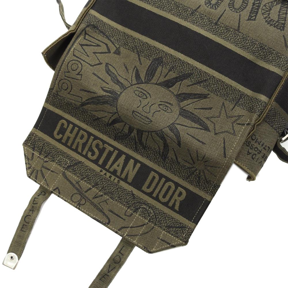Christian Dior B Dior Green Olive Green Canvas Fabric Large Embroidered Graffiti Diorcamp Messenger Bag Italy