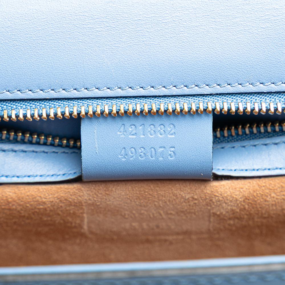 Gucci B Gucci Blue Light Blue Calf Leather Small Sylvie Web Satchel Italy