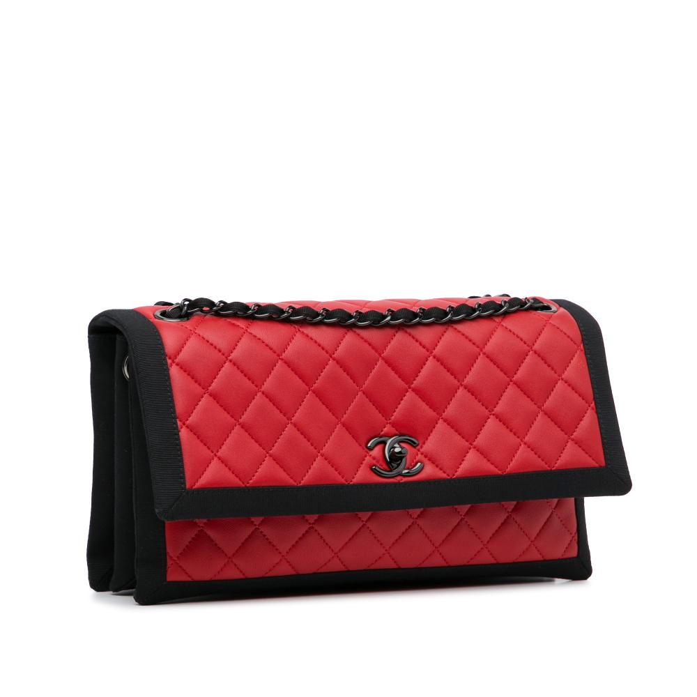 Chanel AB Chanel Red Lambskin Leather Leather Medium Quilted Lambskin Grosgrain Two Tone Flap Italy