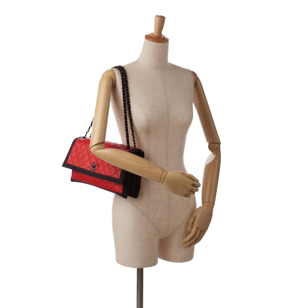 Chanel AB Chanel Red Lambskin Leather Leather Medium Quilted Lambskin Grosgrain Two Tone Flap Italy