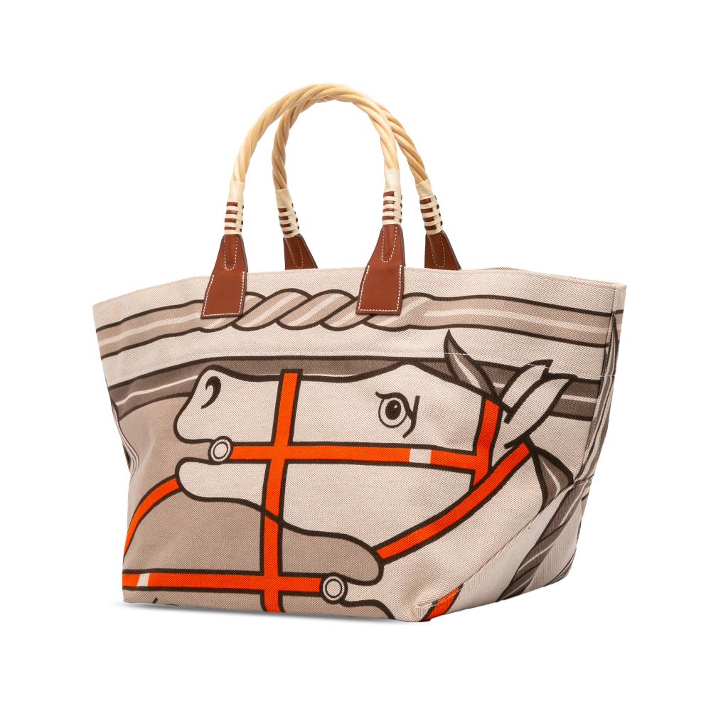 Hermès AB Hermès Brown Beige Canvas Fabric Toile H Plume Quadrige au Fil Steeple 31 France