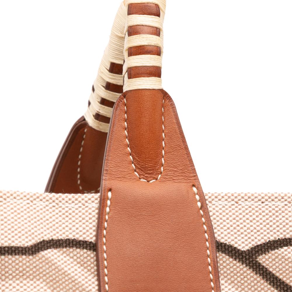 Hermès AB Hermès Brown Beige Canvas Fabric Toile H Plume Quadrige au Fil Steeple 31 France