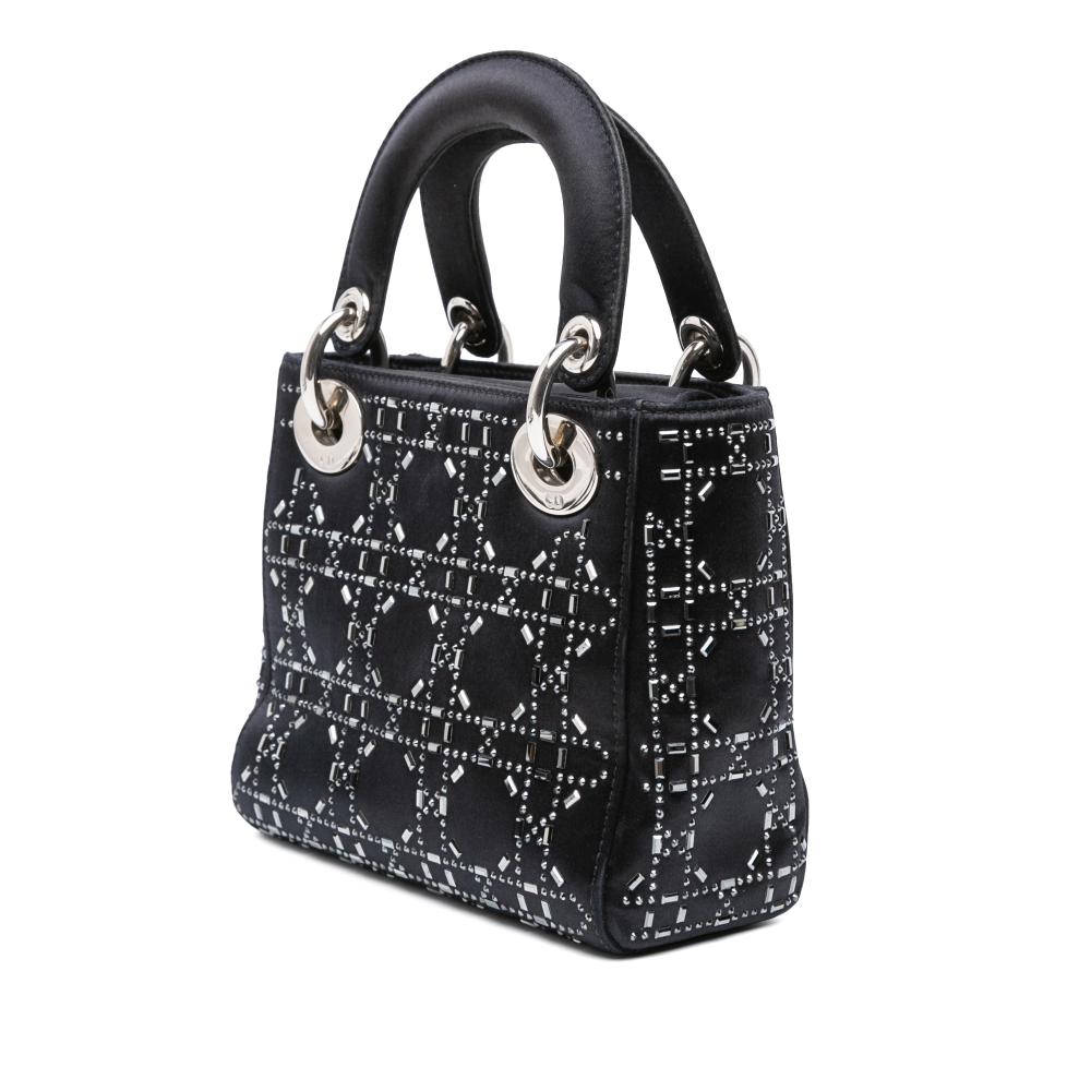 Christian Dior B Dior Black Satin Fabric Mini Cannage Strass Crystal Embellished Lady Dior Italy