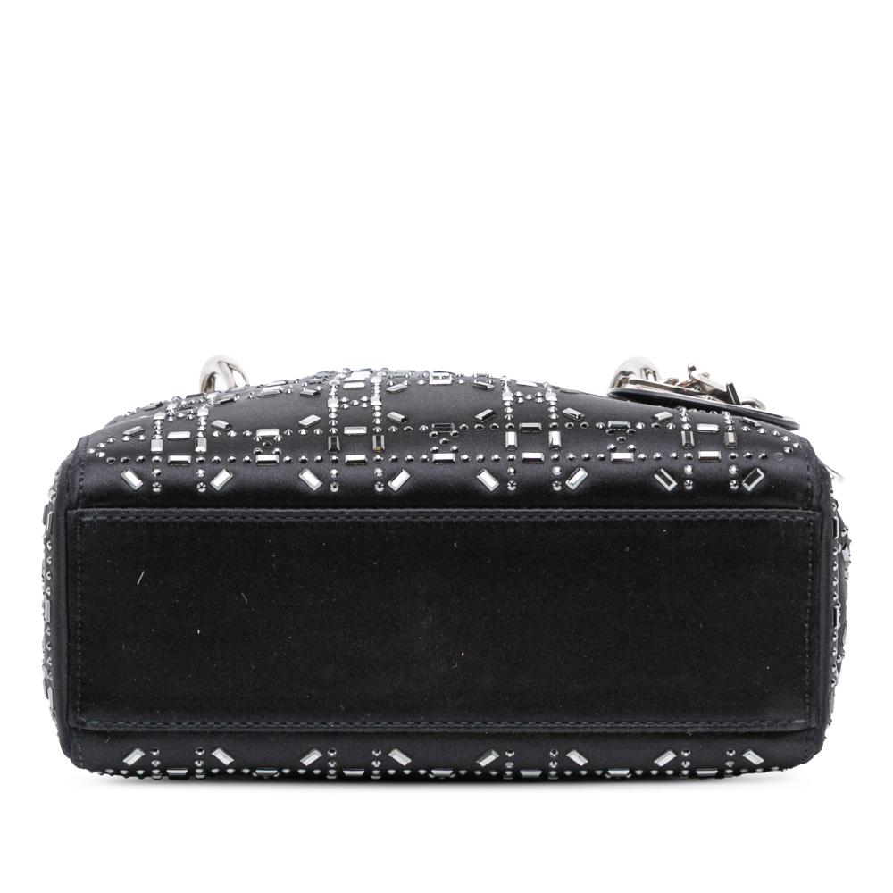 Christian Dior B Dior Black Satin Fabric Mini Cannage Strass Crystal Embellished Lady Dior Italy