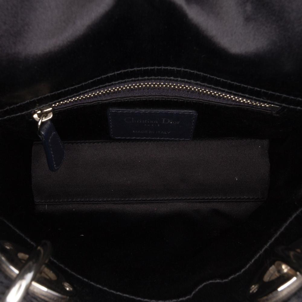 Christian Dior B Dior Black Satin Fabric Mini Cannage Strass Crystal Embellished Lady Dior Italy