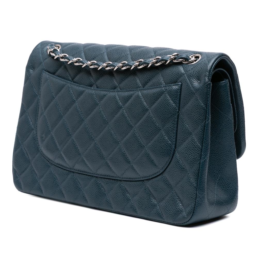 Chanel AB Chanel Blue Peacock Caviar Leather Leather Jumbo Classic Iridescent Caviar Double Flap Italy