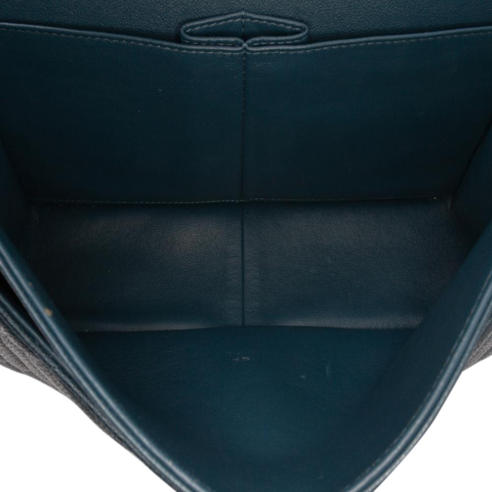 Chanel AB Chanel Blue Peacock Caviar Leather Leather Jumbo Classic Iridescent Caviar Double Flap Italy