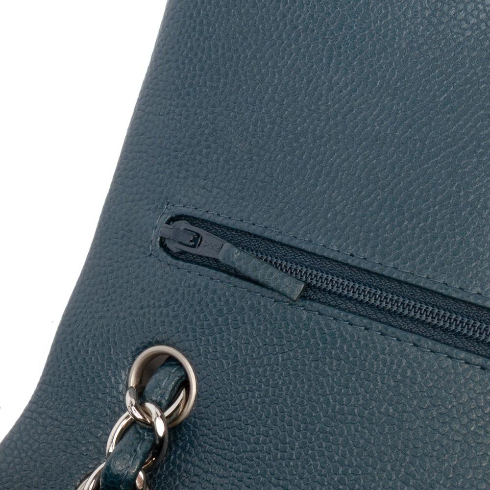 Chanel AB Chanel Blue Peacock Caviar Leather Leather Jumbo Classic Iridescent Caviar Double Flap Italy