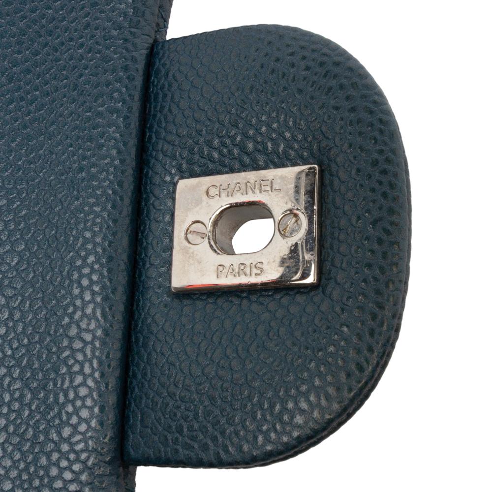 Chanel AB Chanel Blue Peacock Caviar Leather Leather Jumbo Classic Iridescent Caviar Double Flap Italy