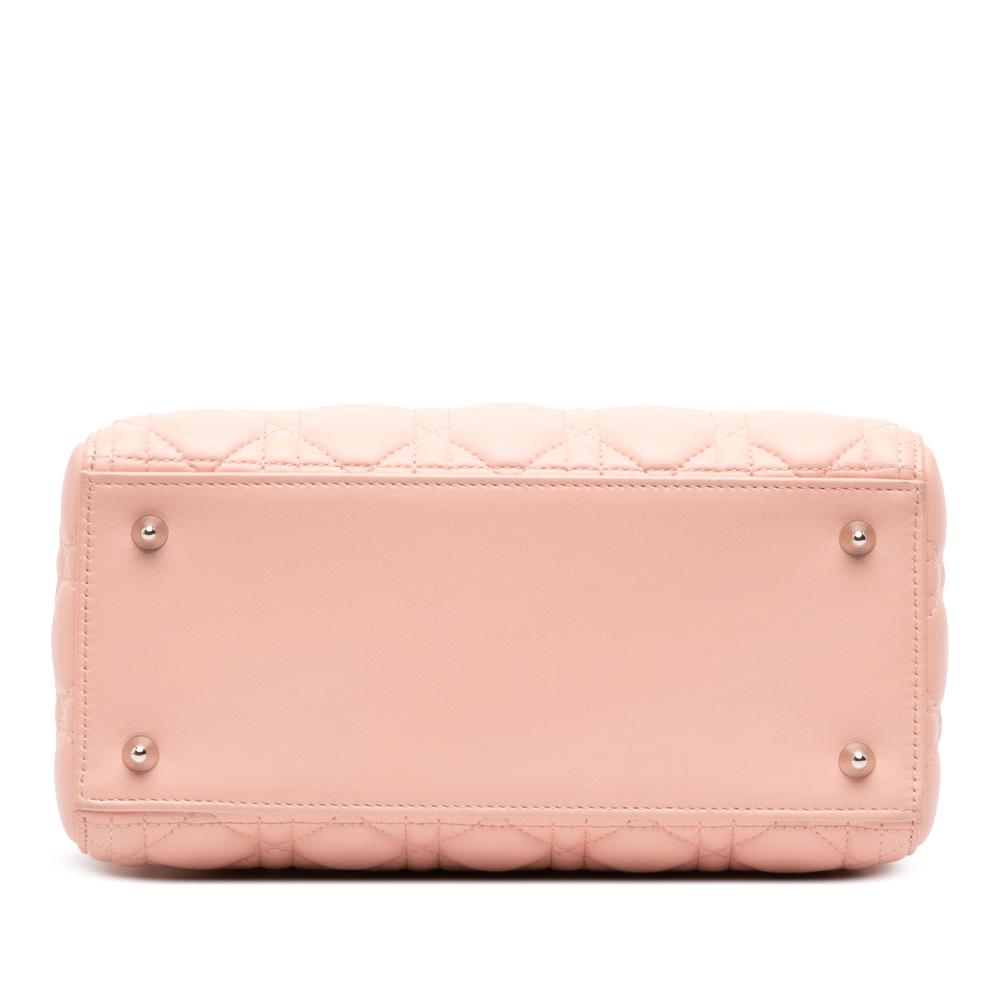 Christian Dior B Dior Pink Salmon Lambskin Leather Leather Medium Lambskin Cannage Lady Dior Italy