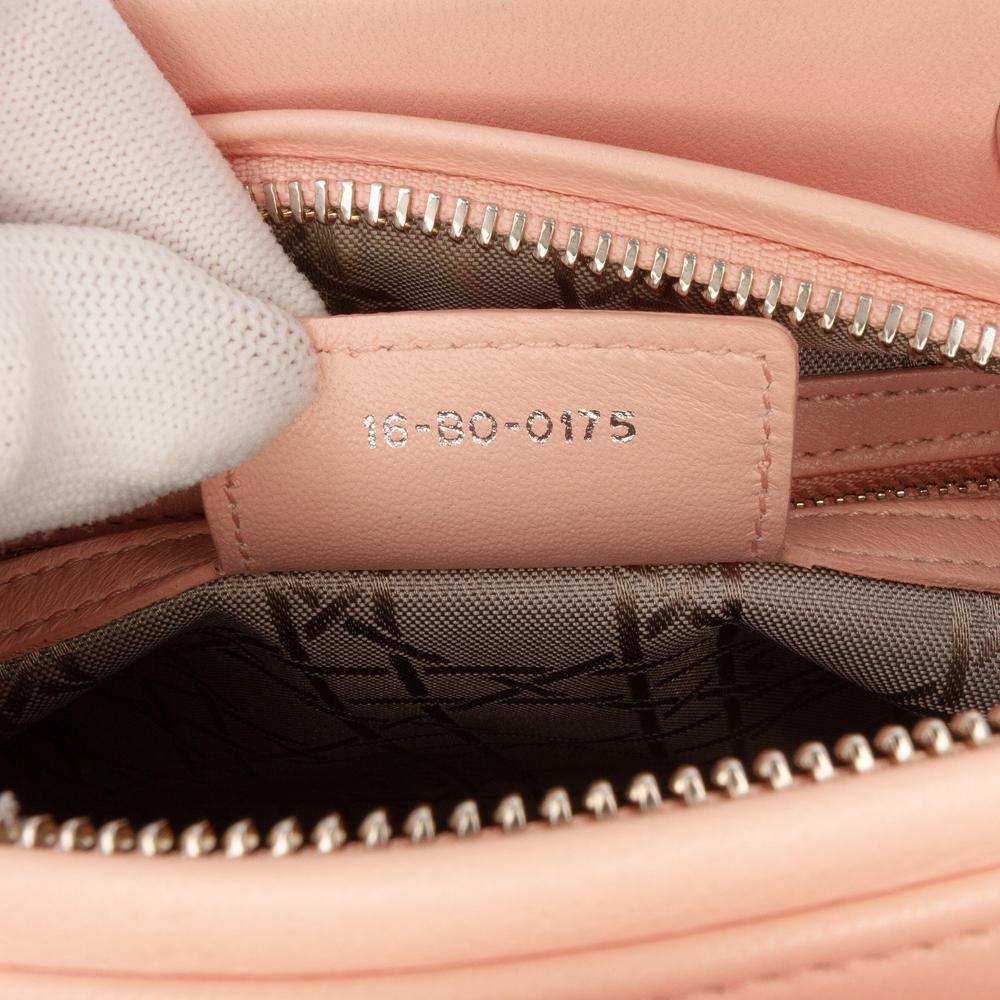 Christian Dior B Dior Pink Salmon Lambskin Leather Leather Medium Lambskin Cannage Lady Dior Italy