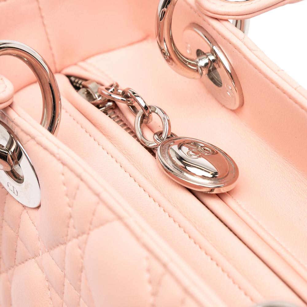Christian Dior B Dior Pink Salmon Lambskin Leather Leather Medium Lambskin Cannage Lady Dior Italy